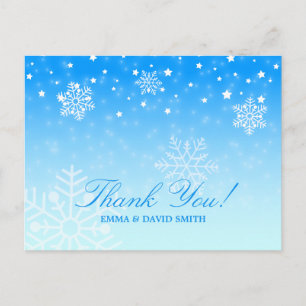 Elegant Snowflakes Blue Winter Wedding Thank You Vykort