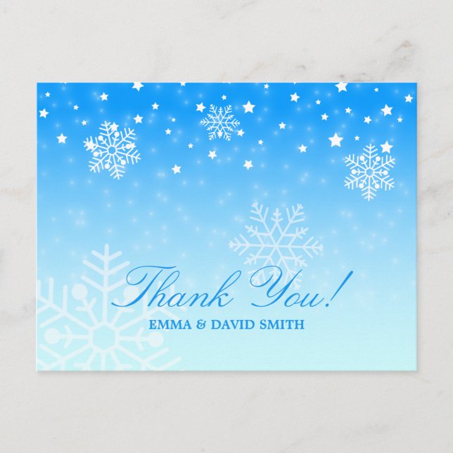 Elegant Snowflakes Blue Winter Wedding Thank You Vykort (Framsida)