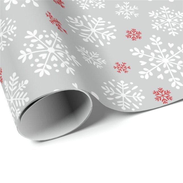 Elegant snowflakes white on grey presentpapper (Rullad Hörn)