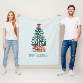 Elegant Snowy Christmas Tree Mint Green Fleecefilt