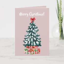 Elegant Snowy Christmas Tree Pink Kort