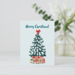 Elegant Snowy Christmas Tree Postcard Vykort