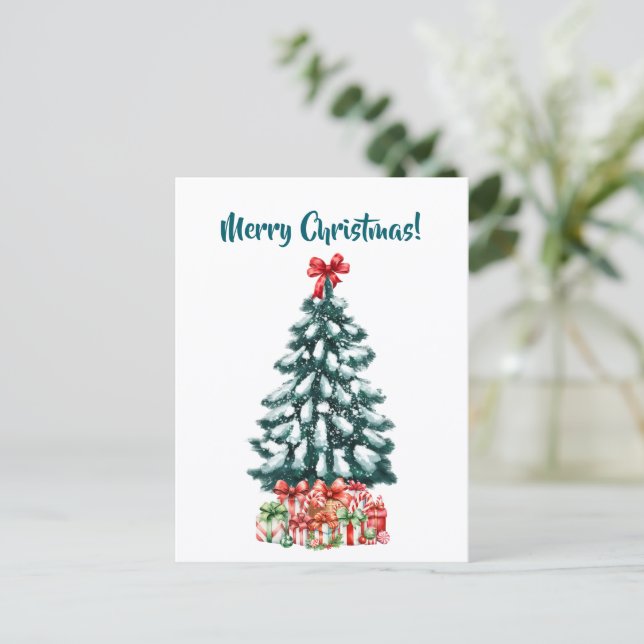 Elegant Snowy Christmas Tree Postcard Vykort (Stående Fram)