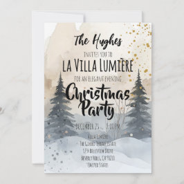 Elegant Snowy Hill Pine Winter Christmas Party Inbjudningar