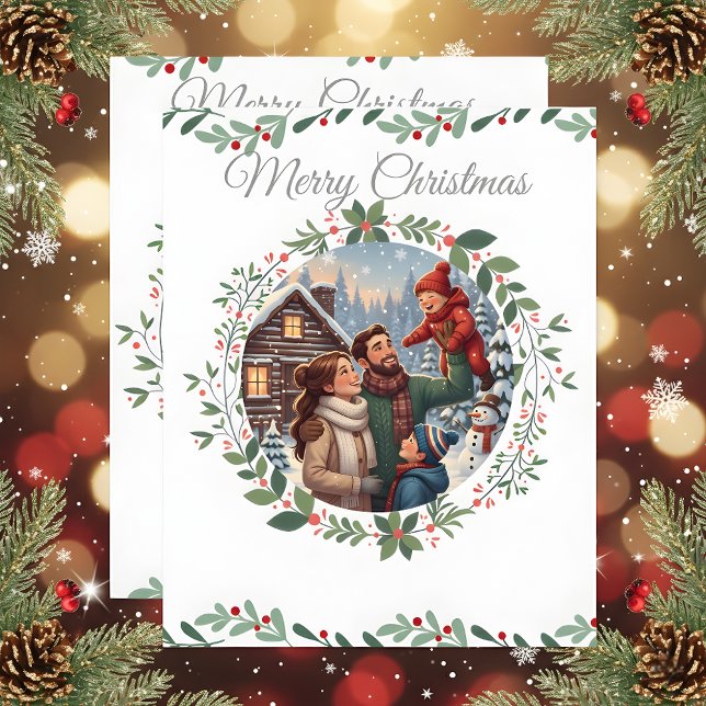 Elegant Snowy White Christmas Family Photo Card (Skapare uppladdad)