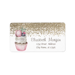Elegant Snygg Guld Diamanter Cupcake Macaron Adressetikett