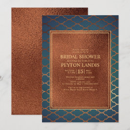 Elegant Snygg Koppar Teal Guld Bröllopsdusch Inbjudningar