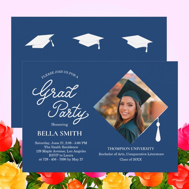 Elegant snygg mössa topp foto examensfest  inbjudningar (Elegant Stylish Cap Topper Photo Graduation Party Invitation )