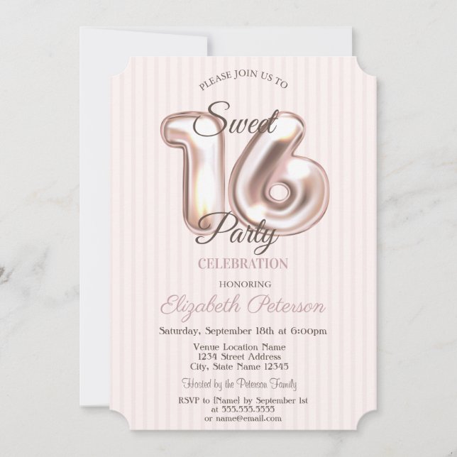 Elegant Snygg Randig Sweet 16 Inbjudningar (Framsida)