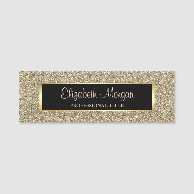 Elegant Snygg Trendig Guldglitter, Ram Namnbricka (Framsida)