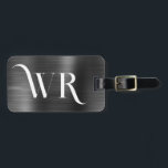 Elegant Snyggt 2 Monogram första svarta Metall Bagagebricka<br><div class="desc">Personlig av Snyggt för Personlig av av luggage Bag-Märkre för första Anpassningsbarna i den moderna Eleganten Black Metall 2 ornament Monogram. Den här designen innehåller två (2) dekorativa, inledande typsnitt i monogram och omvänd adress-info på svart, borstad metallfolie med bakgrundsutseende. Dessa är lätta att anpassa. Snyggtens gåva till bröllop, möhippa,...</div>