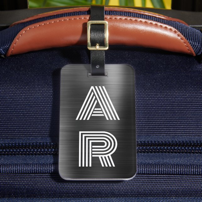 Elegant Snyggt 2 Monogram första svarta Metall Bagagebricka (Framsida Insitu 2)