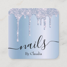 Elegant snyggt blå glitter droppar nagel fyrkantigt visitkort