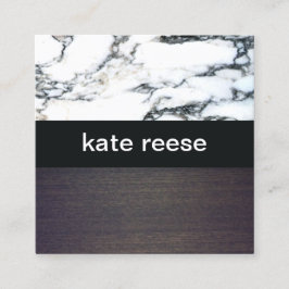 Elegant Snyggt Black and White Marble Wood Fyrkantigt Visitkort