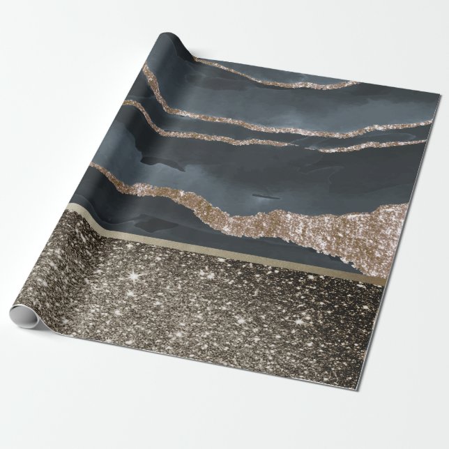 Elegant Snyggt Black Guld Glitter Shiny Marble Presentpapper (Utrullad)