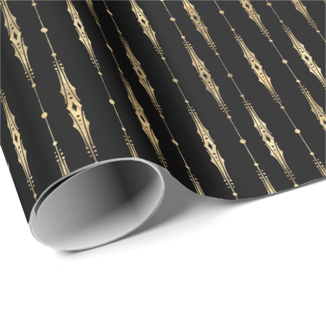 Elegant Snyggt Black Guld Mönster Presentpapper (Rullad Hörn)
