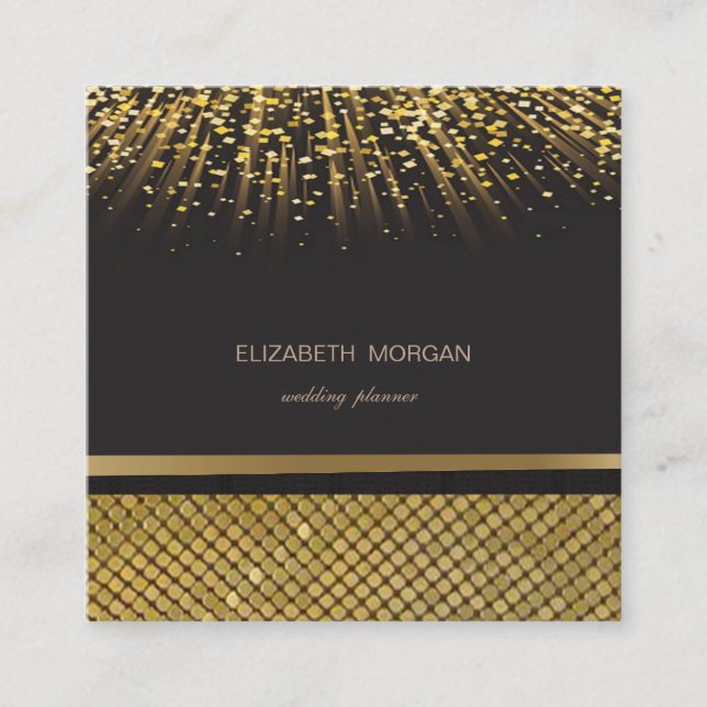 Elegant Snyggt Black, Guld Sequins, Foil Confetti Fyrkantigt Visitkort (Framsida)