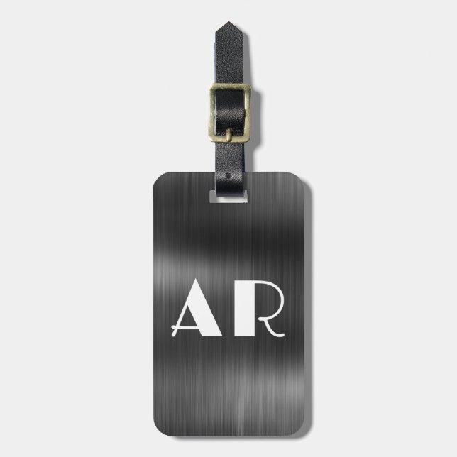 Elegant Snyggt Black Metall 2 Monogram Initial Bagagebricka (Vertikal Framsida)