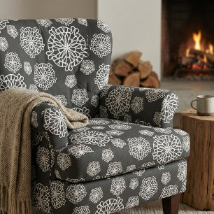 Elegant Snyggt Black & White Mandala Flowers Tyg
