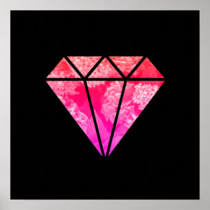 elegant snyggt blommigt rosa orange svart diamant poster