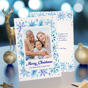 Elegant Snyggt Blue Watercolor Snowflake Photo Julkort