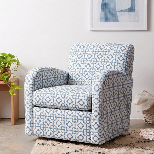 Elegant Snyggt Blue & White Geometric Mönster Tyg (Skapare uppladdad)
