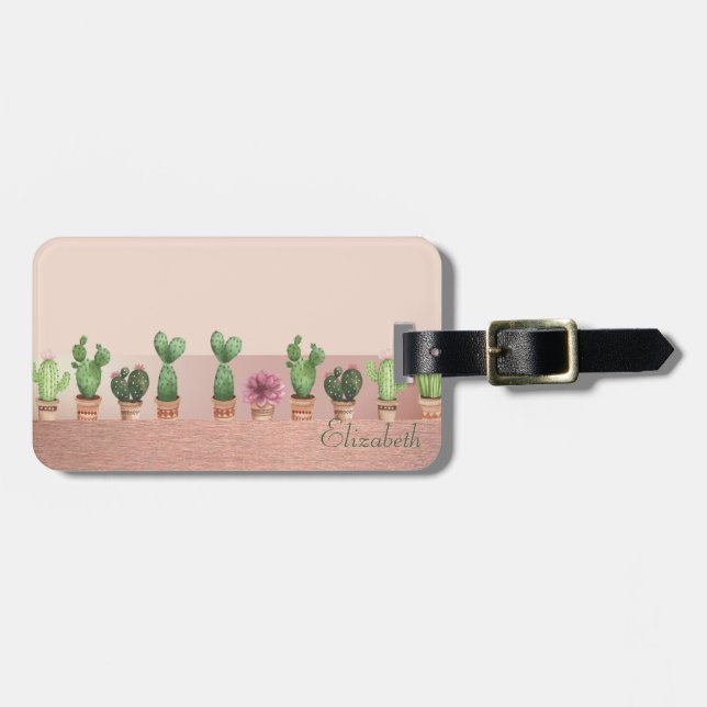 Elegant Snyggt Chic Watercolor Cactus Bagagebricka (Horisontell Framsida)