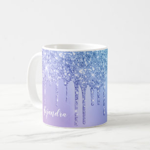 Elegant snyggt chick blå och lila glitter droppar kaffemugg