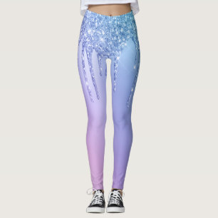 Elegant snyggt chick blå och lila glitter droppar leggings