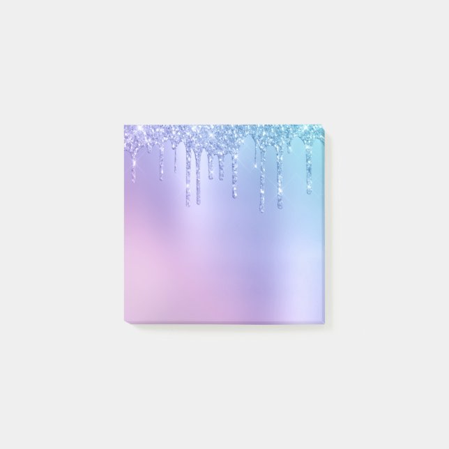 Elegant snyggt chick blå och lila glitter droppar post-it block (Framsida)
