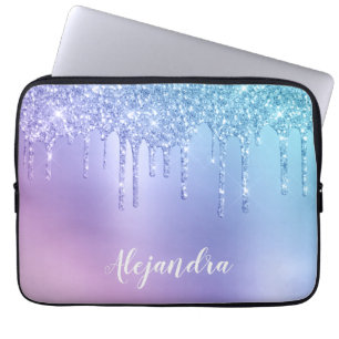 Elegant snyggt chick blått och lila glitter droppa laptop fodral