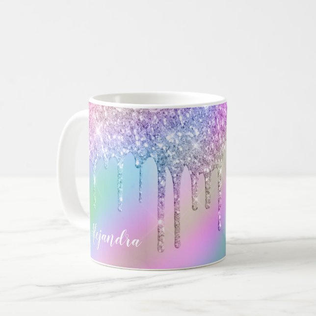 Elegant snyggt färgstarka holografiska droppar av  kaffemugg (Framsida vänster)