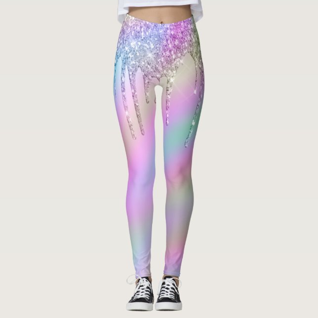 Elegant snyggt färgstarka holografiska droppar av  leggings (Framsida)
