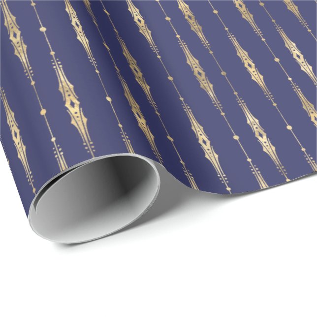 Elegant Snyggt flottan Blue Guld Mönster  Presentpapper (Rullad Hörn)