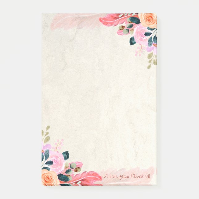 Elegant Snyggt Flowers Feather Post-it Block (Framsida)