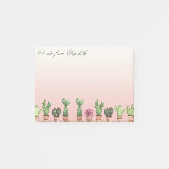 Elegant Snyggt Girly Cactus Post-it Block (Framsida)