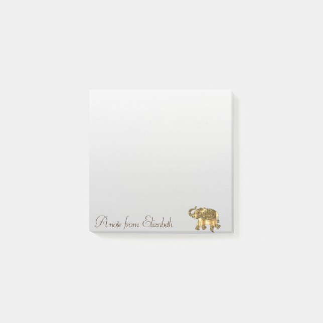 Elegant Snyggt Girly,Guld Paisley Elephant Post-it Block (Framsida)