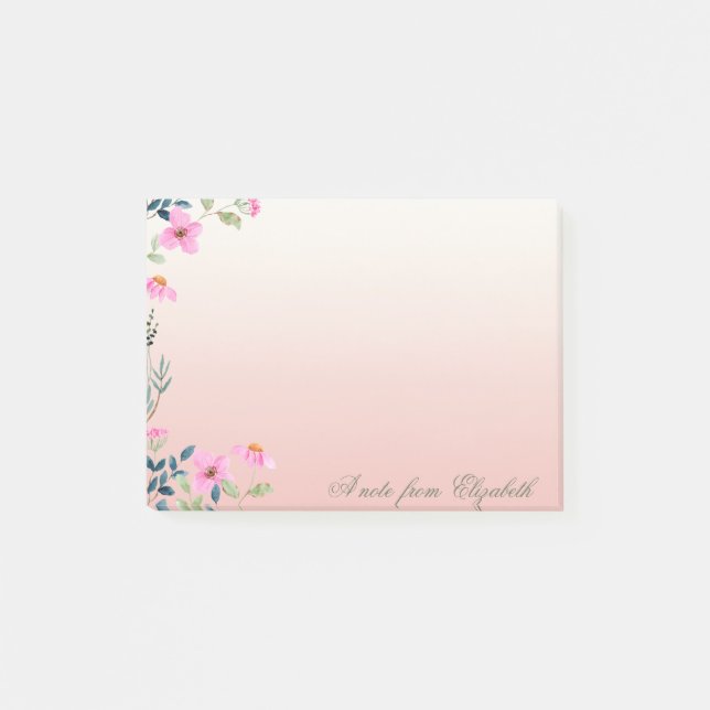 Elegant Snyggt Girly, Rosa Flowers Post-it Block (Framsida)