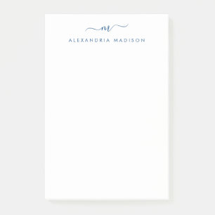 Elegant Snyggt Girly Script Navy Blue Monogram Post-it Block