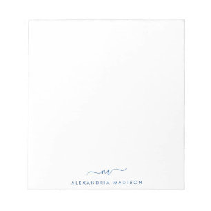 Elegant Snyggt Girly Script Navy Monogram Initial Anteckningsblock