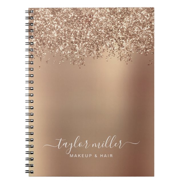 Elegant snyggt glitter makeup & hår ro guld anteckningsbok (Framsidan)
