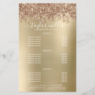 Elegant snyggt glitter makeup & hår ro guld flygblad