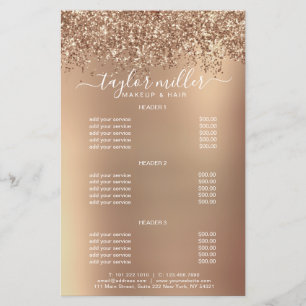 Elegant snyggt glitter makeup & hår ro guld flygblad