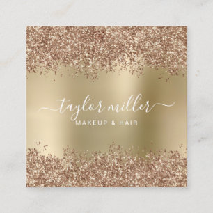 Elegant snyggt glitter makeup & hår ro guld fyrkantigt visitkort