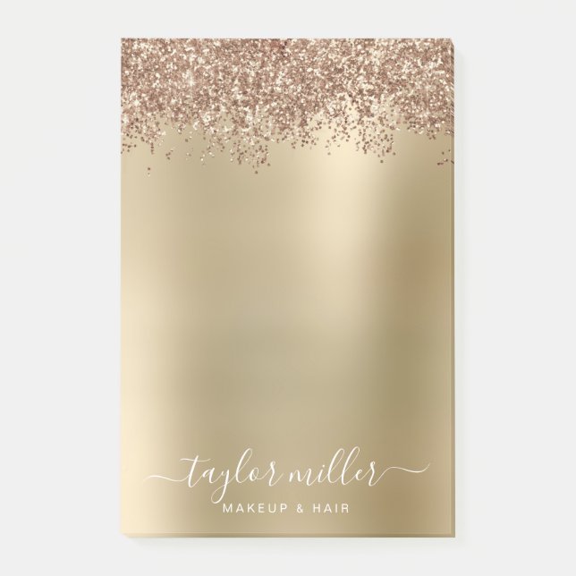 Elegant snyggt glitter makeup & hår ro guld post-it block (Framsida)