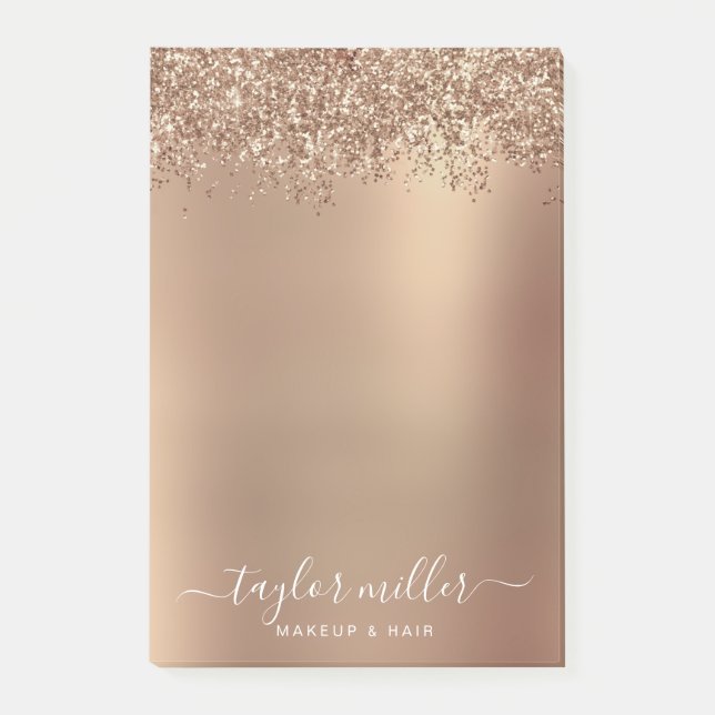Elegant snyggt glitter makeup & hår ro guld post-it block (Framsida)