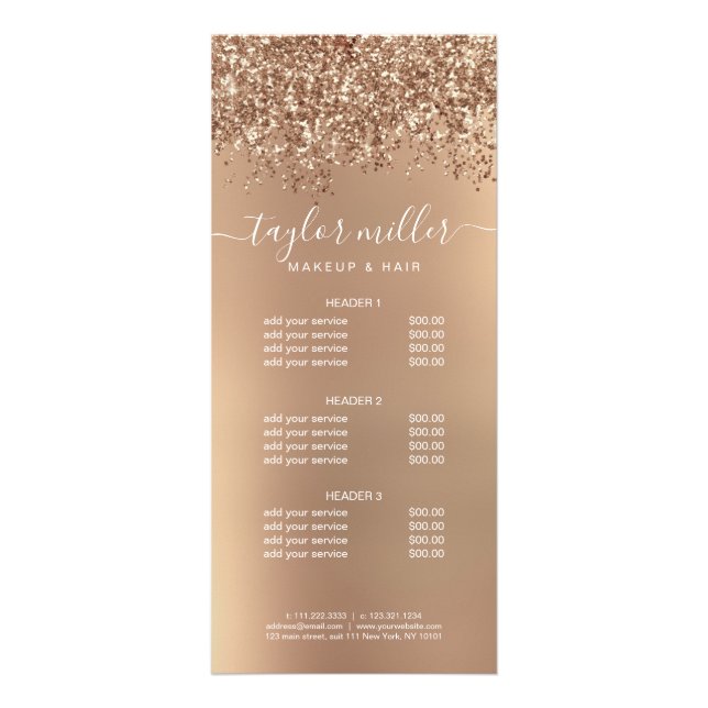 Elegant snyggt glitter makeup & hår ro guld reklamkort (Framsidan)