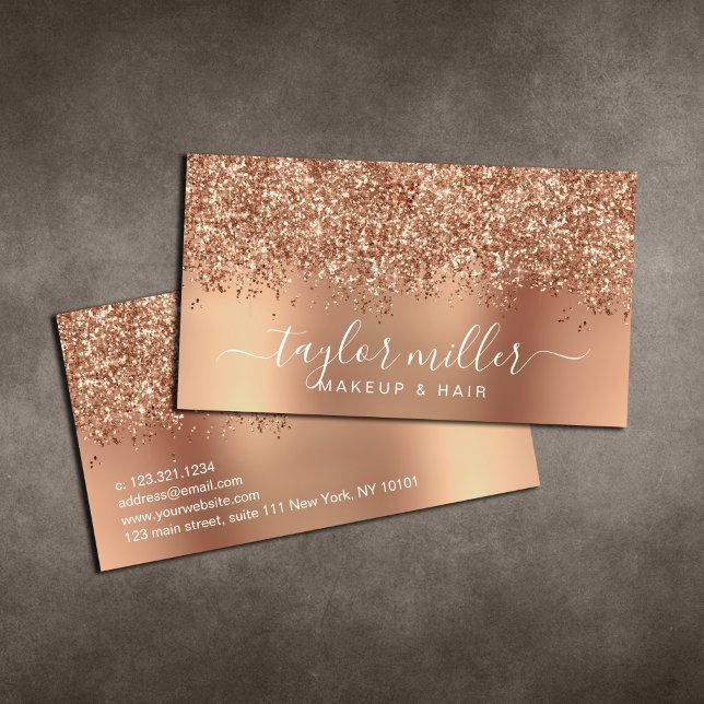 Elegant snyggt glitter makeup & hår ro guld visitkort (Skapare uppladdad)