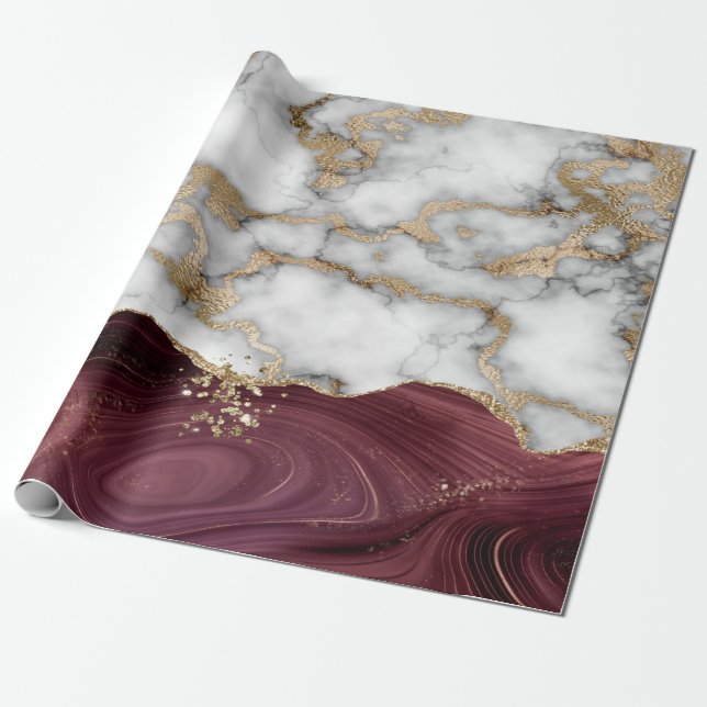 Elegant Snyggt Glitter Shiny Marble Burgundy Presentpapper (Utrullad)