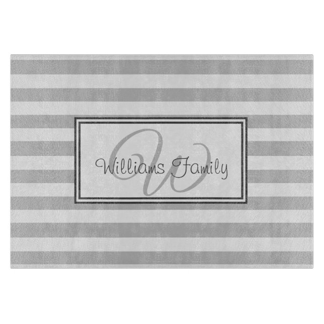 Elegant Snyggt Grått Rand Monogrammed-familjen (Framsidan)